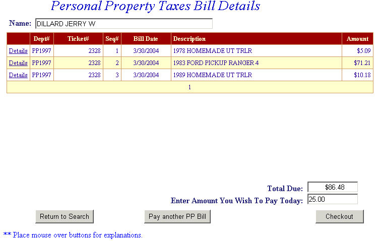 Specify payment amount example screen