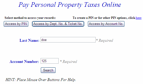 Account number last name search screen example