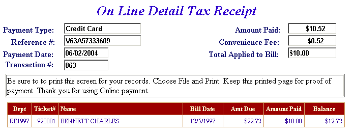 online payment receipt example