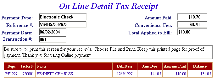 online payment receipt example