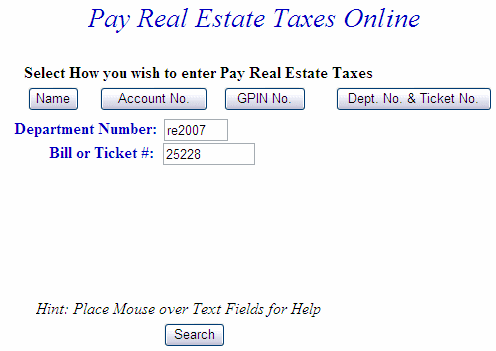 Department/Ticket Number search example